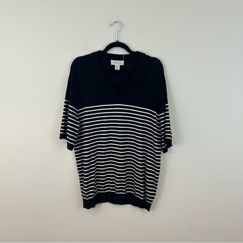 Frederik Anderson Copenhagen Black and White Striped Knit Polo Size XL